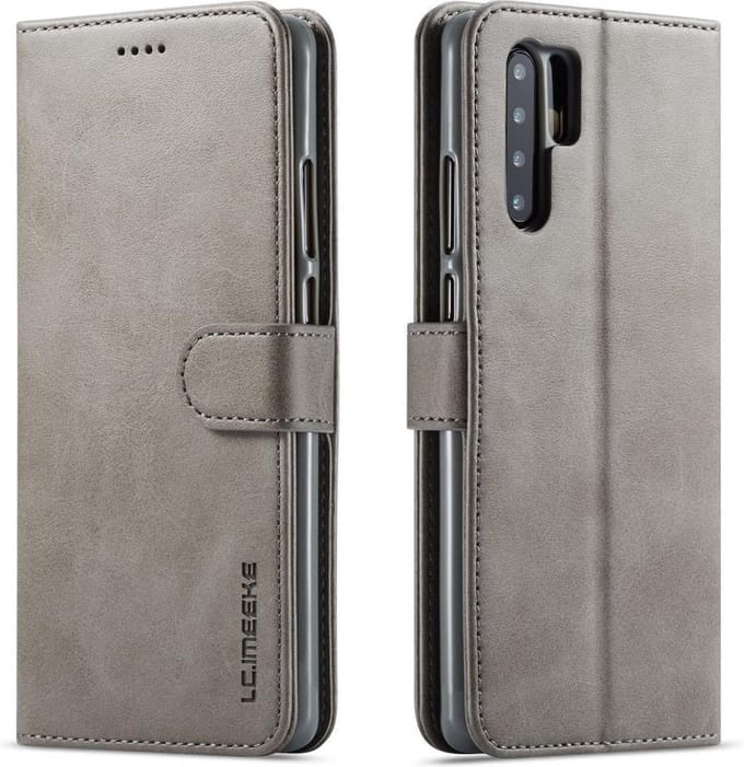 LC.IMEEKE Luxe Book Case - Geschikt voor Huawei P30 Pro Hoesje - Grijs