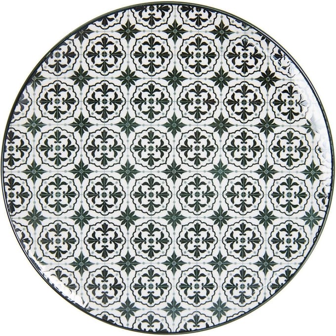 Clayre & Eef Dinerbord Ø 26 cm Zwart Wit Keramiek
