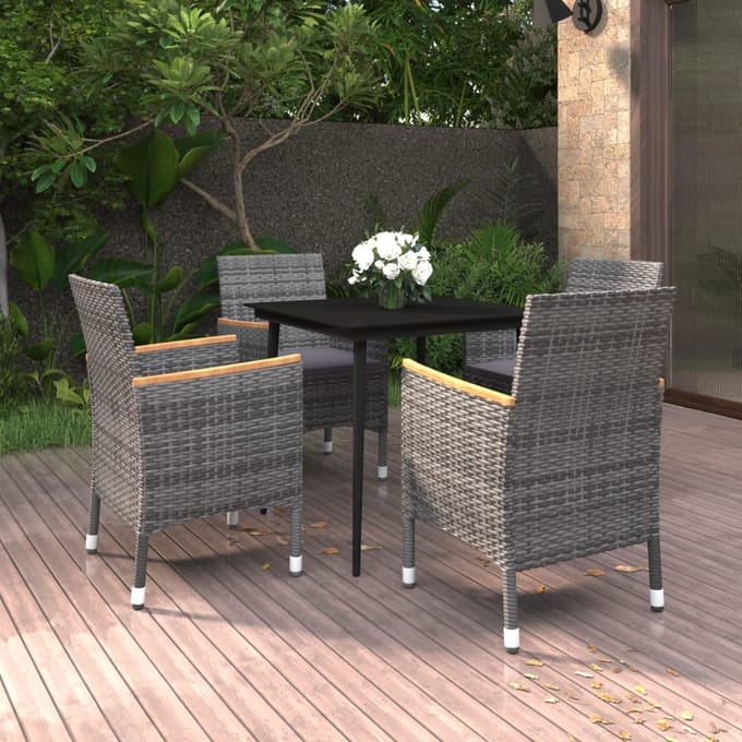 vidaXL - 5-delige - Tuinset - met - kussens - poly - rattan - en - glas