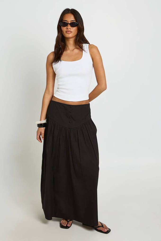 boohoo Dames Maxi Rok Met Knopenband | Zwart | Maat: 38