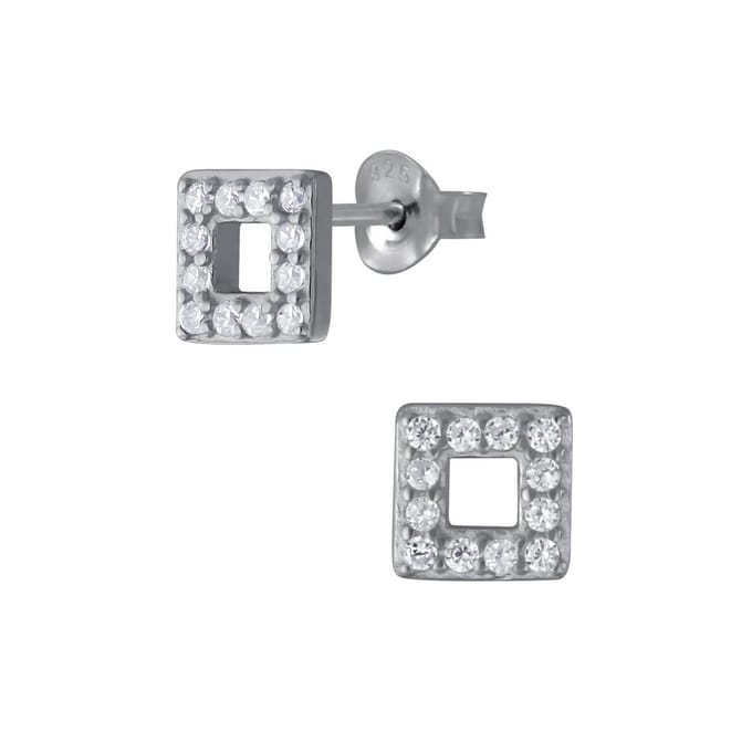 Joy|S - Zilveren vierkant oorbellen - 6 mm square - zirkonia