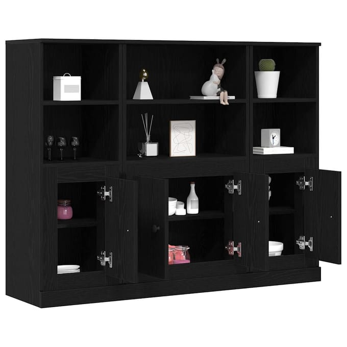 vidaXL - Highboard - Zwart - Eiken - 132 - x - 35,5 - x - 103,5 - cm - Bewerkt - hout