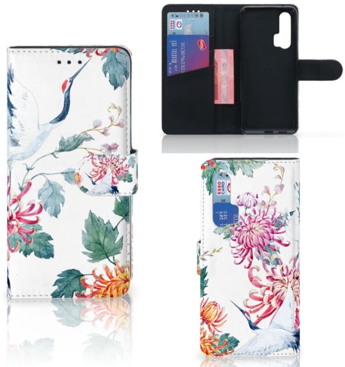 Book Case voor Honor 20 Pro Telefoonhoesje met Pasjes Bird Flowers