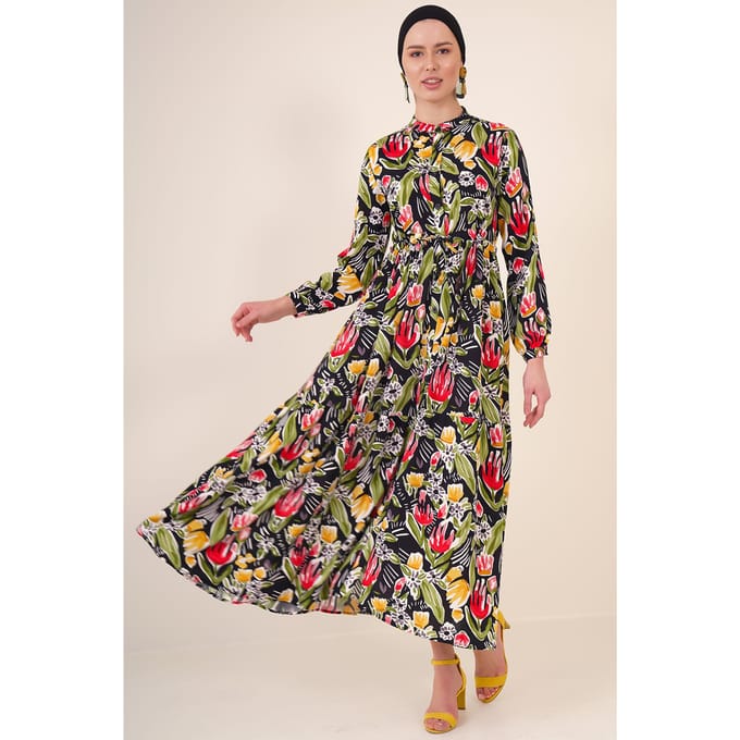 Maxi-jurk met patroon en knoopsluiting