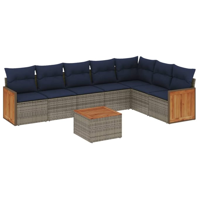 vidaXL - 8-delige - tuinbankset - met - kussens, - grijs - polyrotan