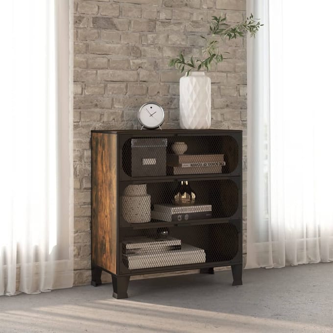 vidaXL - Opbergkast - 72x36x82 - cm - metaal - en - MDF - rustiek - bruin