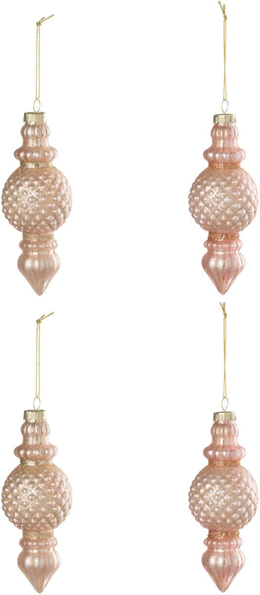J-Line kerstbal - glas - roze - doos van 4