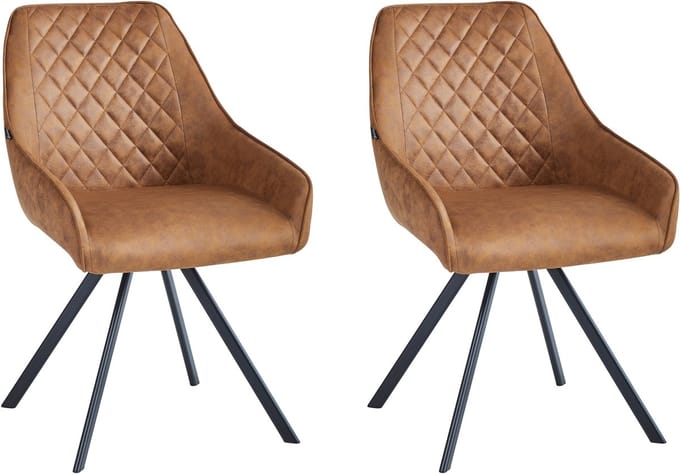 Colenis® - Elias Eetkamerstoel - Set Van 2 - Cognac - Microfiber Stof - 180° draaibaar