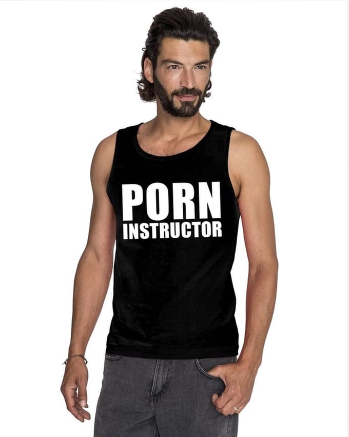 Porn instructor tekst singlet shirt/ tanktop zwart heren M