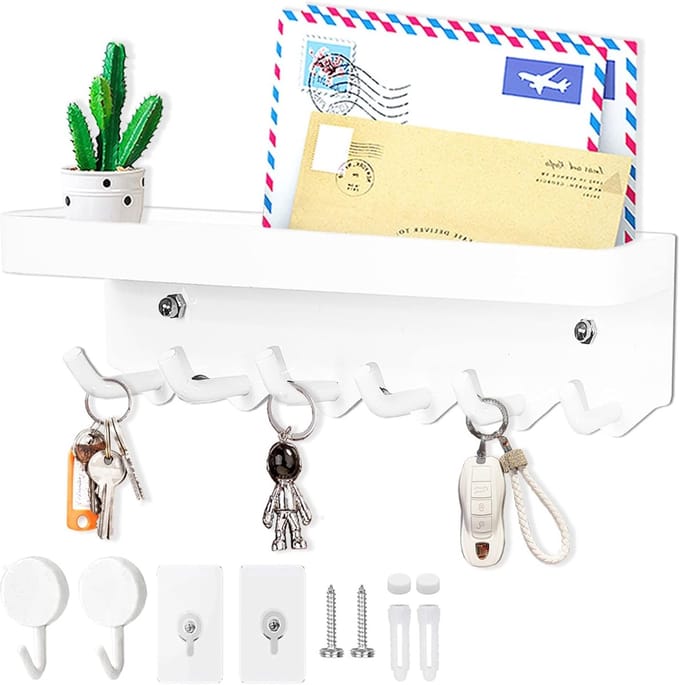 Multifunctionele wand sleutelhouder met plank – Zelfklevend, roestbestendig en ruimtebesparend ontwerp