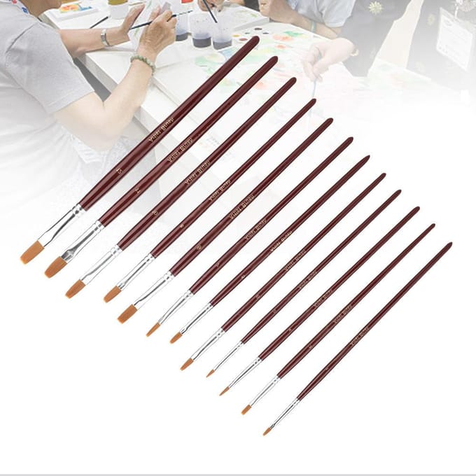 12 Pcs Pinceaux de Dessin en Poils de Nylon Rouge Vin Set d'Outils pour Peinture Artistique(appartement) brown