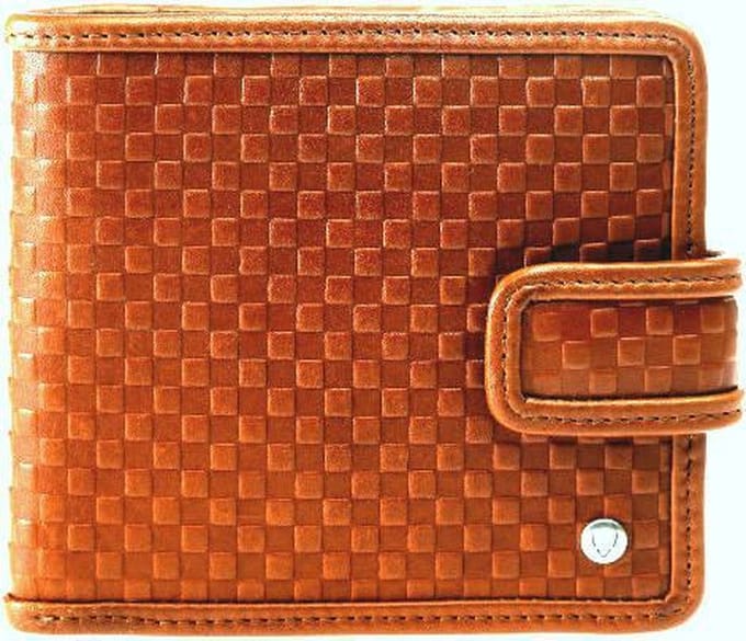 Hidesign lederen portefeuille 'Square coins' cognac