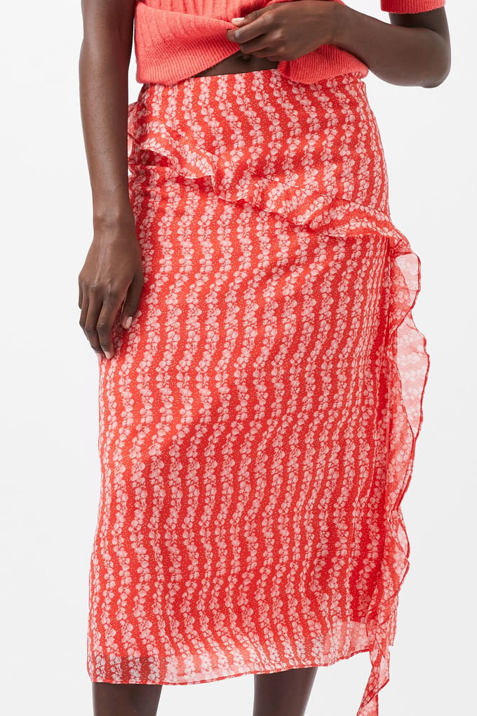 French Connection Frances Crinkle Midi Wrap Skir Cayenne Red/white Maat: 18 | Midi Rokken Outlet | Dames | Wit