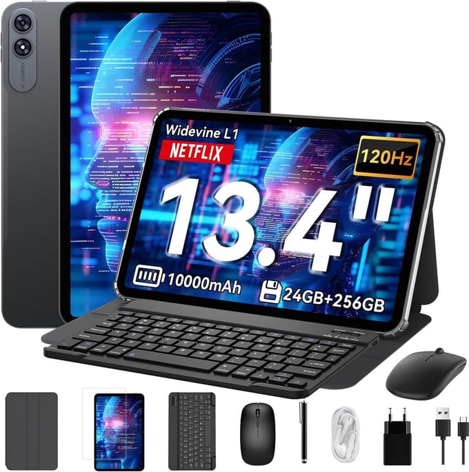 TABWEE T60 Pro - Tablet - 13.4 Inch FHD - 24GB RAM - 256GB ROM - Android 15 - Grijs