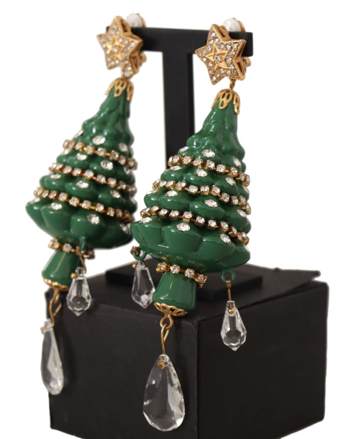 Dolce & Gabbana Dames Gouden Kerstboom Kristallen Messing Clip-Oorbellen