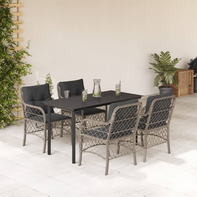vidaXL - 5-delige - Tuinset - met - kussens - poly - rattan - lichtgrijs