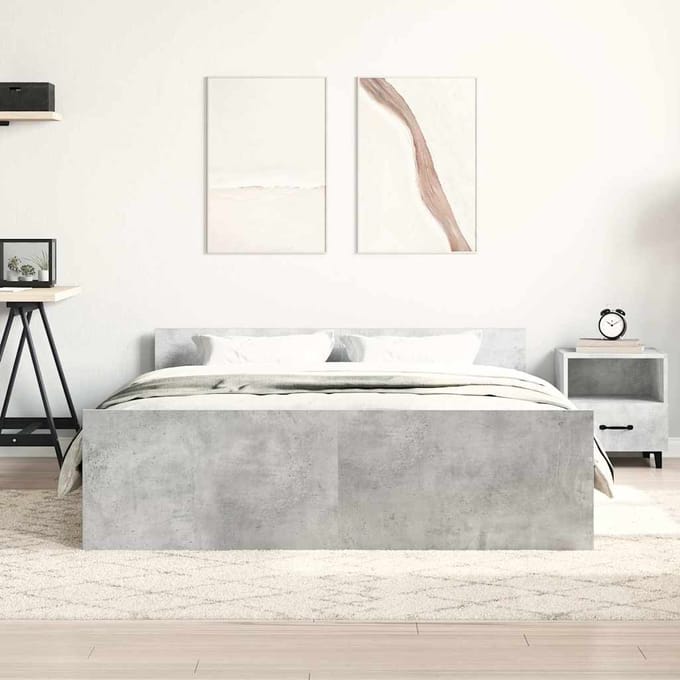 vidaXL - Bedframe - met - hoofd- - en - voeteneinde - betongrijs - 150x200 - cm