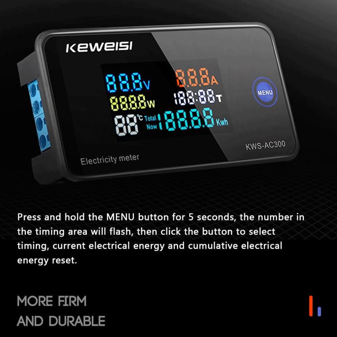 AC50-300V Digitale Voltmeter Ampèremeter Vermogen Stroom Spanning Temperatuur Vochtigheidsmeetapparaat 3 veelkleurig