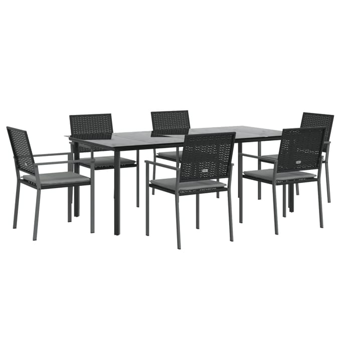 vidaXL - 7-delige - Tuinset - met - kussens - poly - rattan - en - staal
