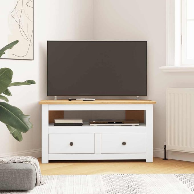 vidaXL - Tv-hoekkast - Panama - Range - 93x49x49 - cm - massief - grenenhout - wit