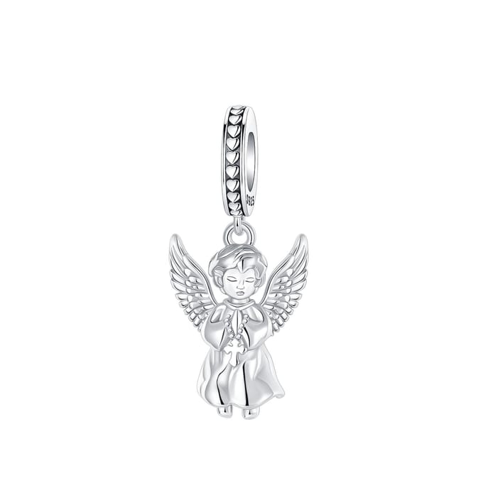 Aile d'Ange Gardien en Métal Cuivré Religion Paix Pendentif Composant Perle Charme Composant de Charme Compatible Avec les Composants de Charme Authentiques Originaux white