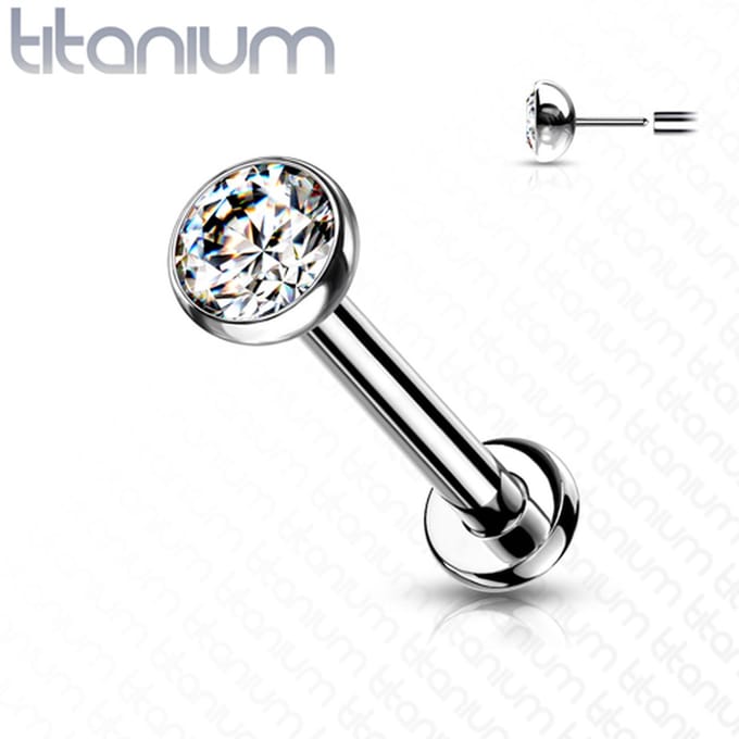 Piercing titanium CZ steen push in 0.8x8x2 - zilver wit - LMPiercings