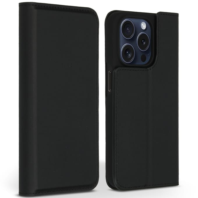 Accezz Hoesje - Geschikt voor Apple iPhone 15 Pro - Premium Leather Slim Bookcase - Zwart