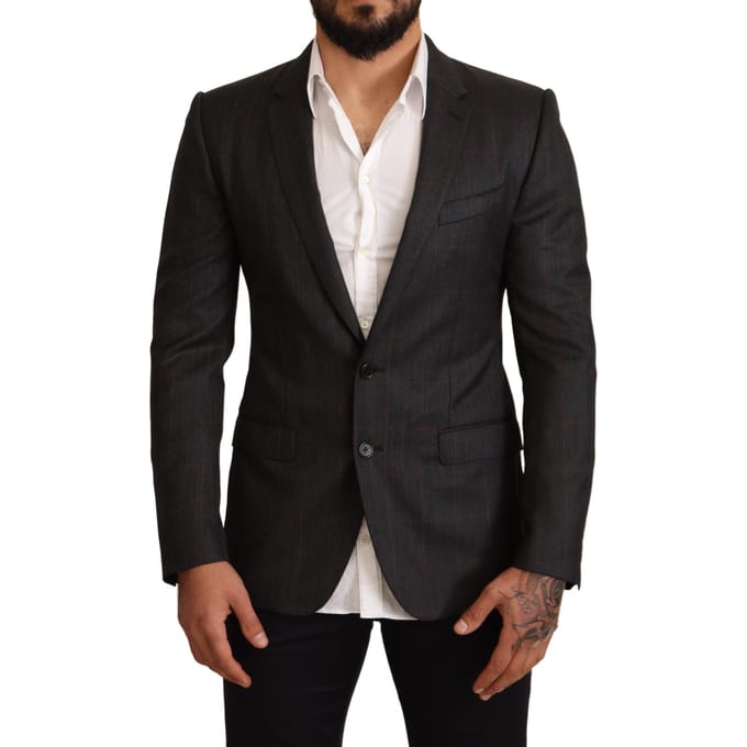 Dolce & Gabbana Men's Grijs geruite wollen Slim Fit blazerjasje