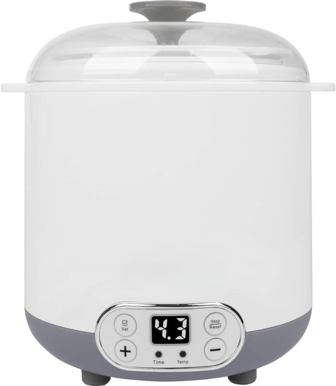 Aura® Yoghurtmaker - Yoghurtmakers - Yoghurtmachine - 9 x 170 ml - 25 tot 65 Graden - WitGrijs - 17cm x 20cm x 22cm