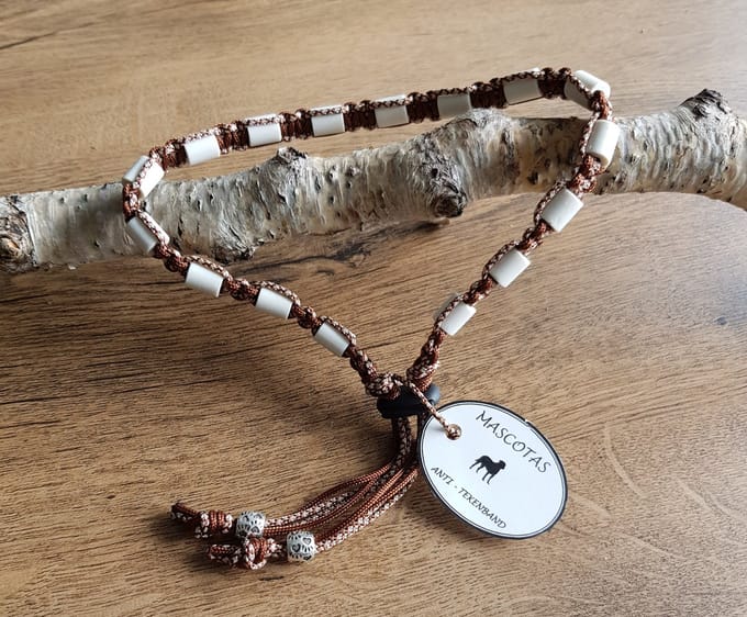Anti-Tekenband met EM kralen 100% natuurlijk Bruin Gemeleerd Maat 20-25  cm