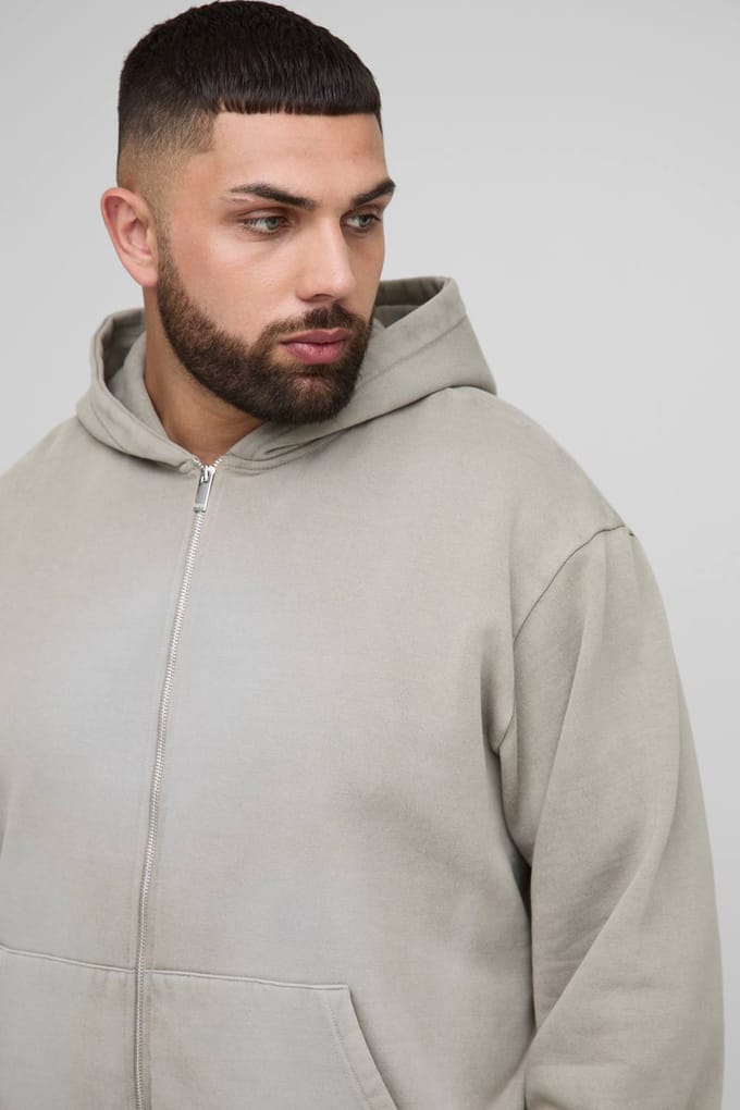 Plus Oversized Boxy Spray Wash Zip Through Hoodie | Taupe | Size 2XL