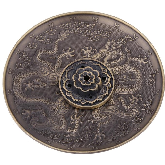 Zinklegering Wierstok Brander Houder Drakenpatroon Censer Plaat voor Huis Tempel(Rood Brons)