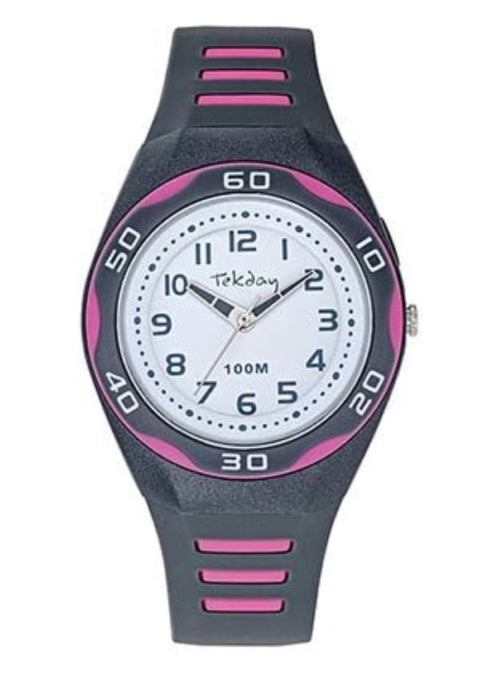 Tekday-horloge-Grijs/Paars-Achtergrondverlichting-34MM-10ATM-Silicone band.