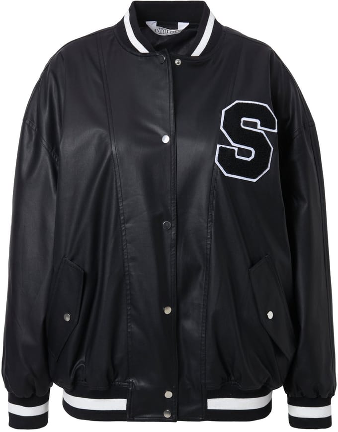 Studio Untold - Dames - Collegejasje leerlook gestreepte manchetten - Zwart - Maat 42+