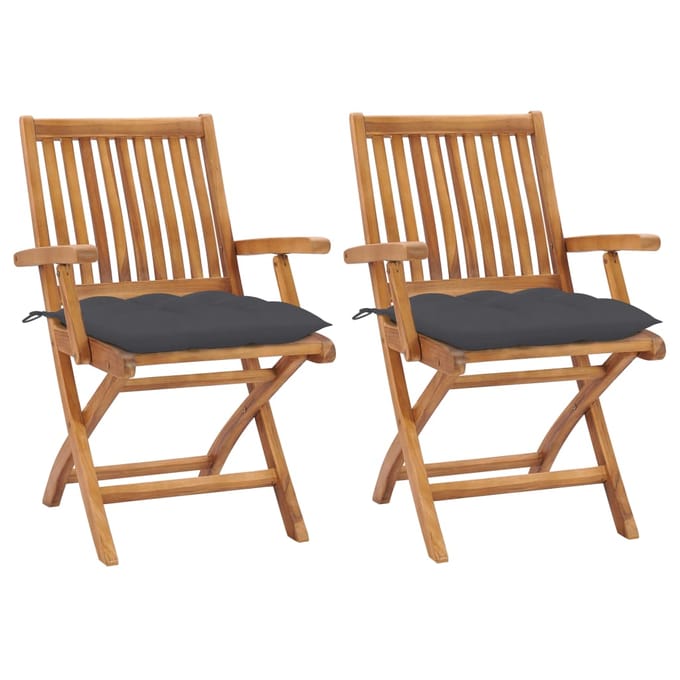 vidaXL - Inklapbare - stoelen - 2 - st - met - antracietkleurige - kussens