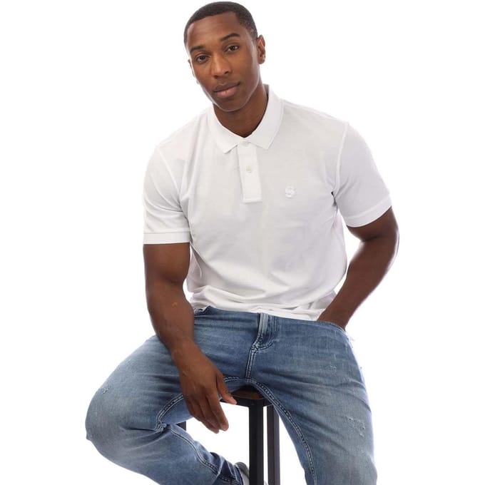Boss Heren Geborduurd Logo Katoenen Poloshirt (Wit)