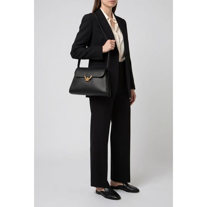 COCCINELLE Leren Schoudertas Dorian Handbag Grained Leather Noir Zwart
