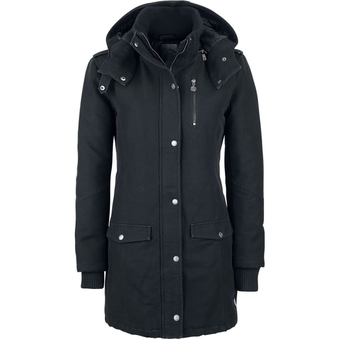 R.E.D. Rock-Engineered Design gevoerde zwarte winterjas met afneembare capuchon en modieuze epauletten - Dames - M