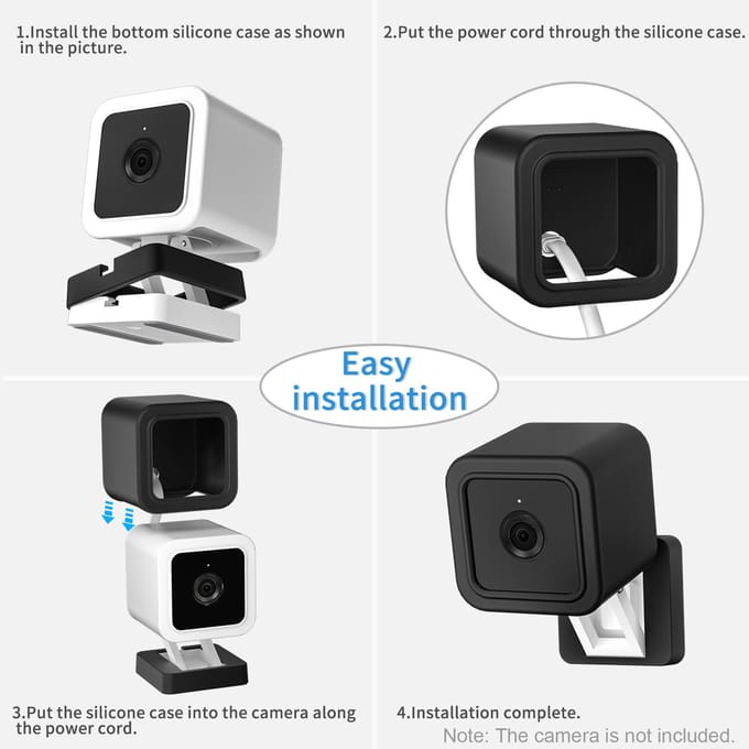 Compatibel met Wyze Cam V3 Mount, Siliconen Cover Beschermhoes Wandmontagebeugel met Wand Type 2 zwart