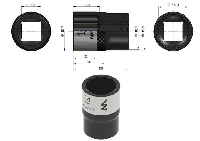 Warnyński 3/8" 14 mm Dopsleuletel - 12-kanaals