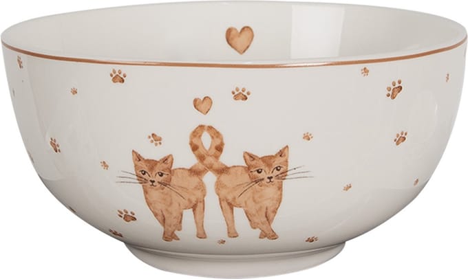 Clayre & Eef Soepkom 500 ml Wit Bruin Porselein Katten