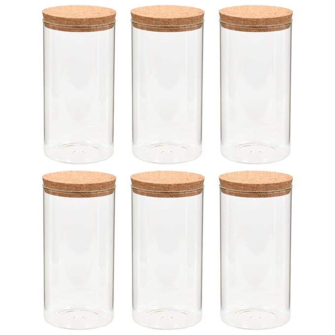 vidaXL - Opbergpotten - met - kurken - deksel - 6 - st - 1400 - ml - glas