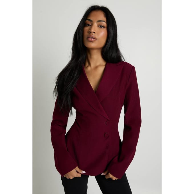 boohoo Dames Wrap Asymmetrische Blazer | Wijn | Maat: 38