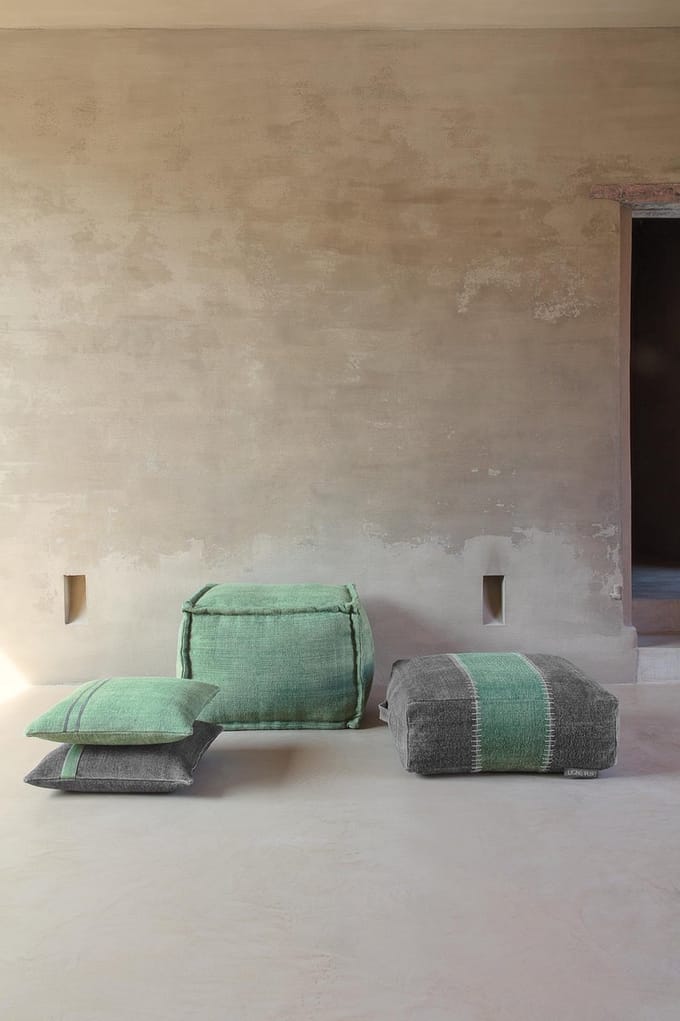LIGNE PURE Mellow – kussen – katoen – eco – handmade - modern – boho - Grijs Groen – 45x45