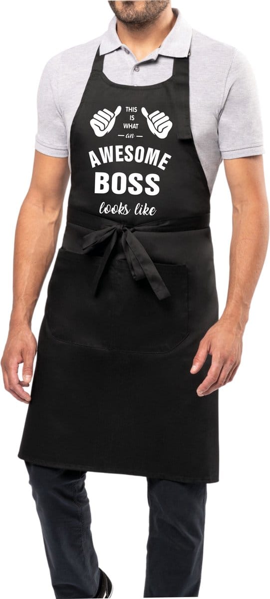 Awesome - Keukenschort - BBQ schort - Awesome Boss - cadeau verjaardag - vaderdag - moederdag - zwart