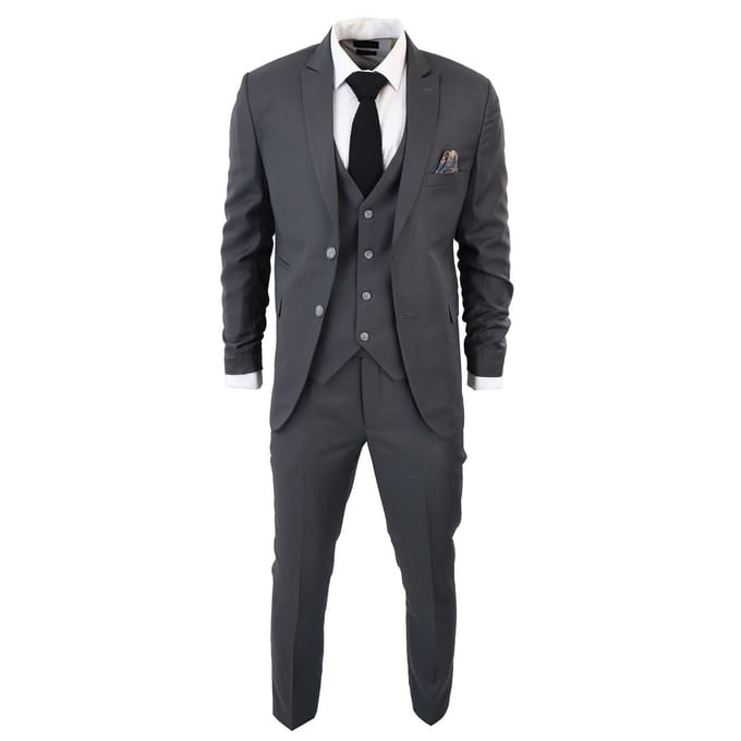 Heren IM1 Klassiek Effen Antraciet 3-delige Pak