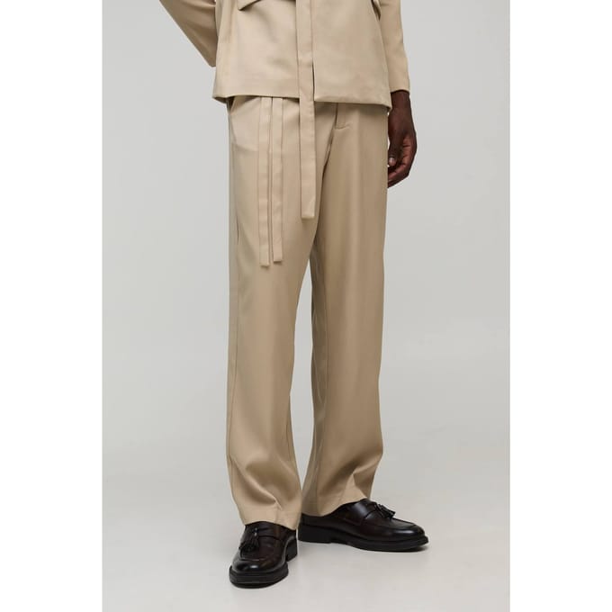 Relaxed Fit Pantalon met Strikceintuur op Maat | Stone | Size 32