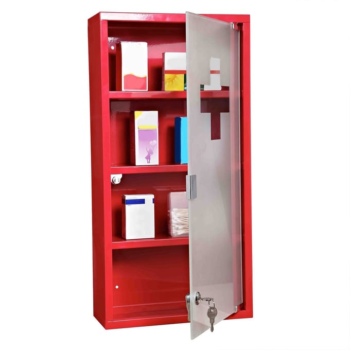 HOMCOM medicijnkast - met 4 vakken - met slot - rood