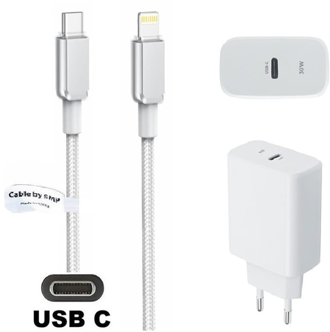 OneOne 30W super snellader + 0,9m OneOne USB C naar Lightning kabel. PD lader. Universele oplader adapter past op Apple iPhone SE 2, iPhone 8, iPhone 8 Plus, iPhone 10, iPhone X, iPhone XR, iPhone XS, iPhone XS Max, iPhone 11