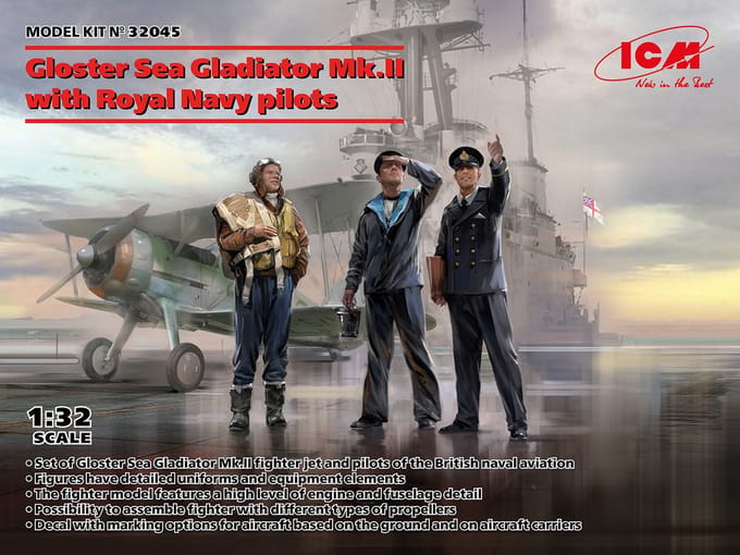 ICM Modelbouwpakket Militaire voertuigen - 32045 Gloster Sea Gladiator Mk.II - with Royal Navy pilots Plastic - 1:32 - Modelbouw